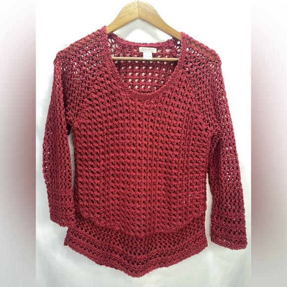 Lucky Brand Marissa Open Knit Sweater Metallic Red Size Small.  Crochet. - Picture 3 of 12